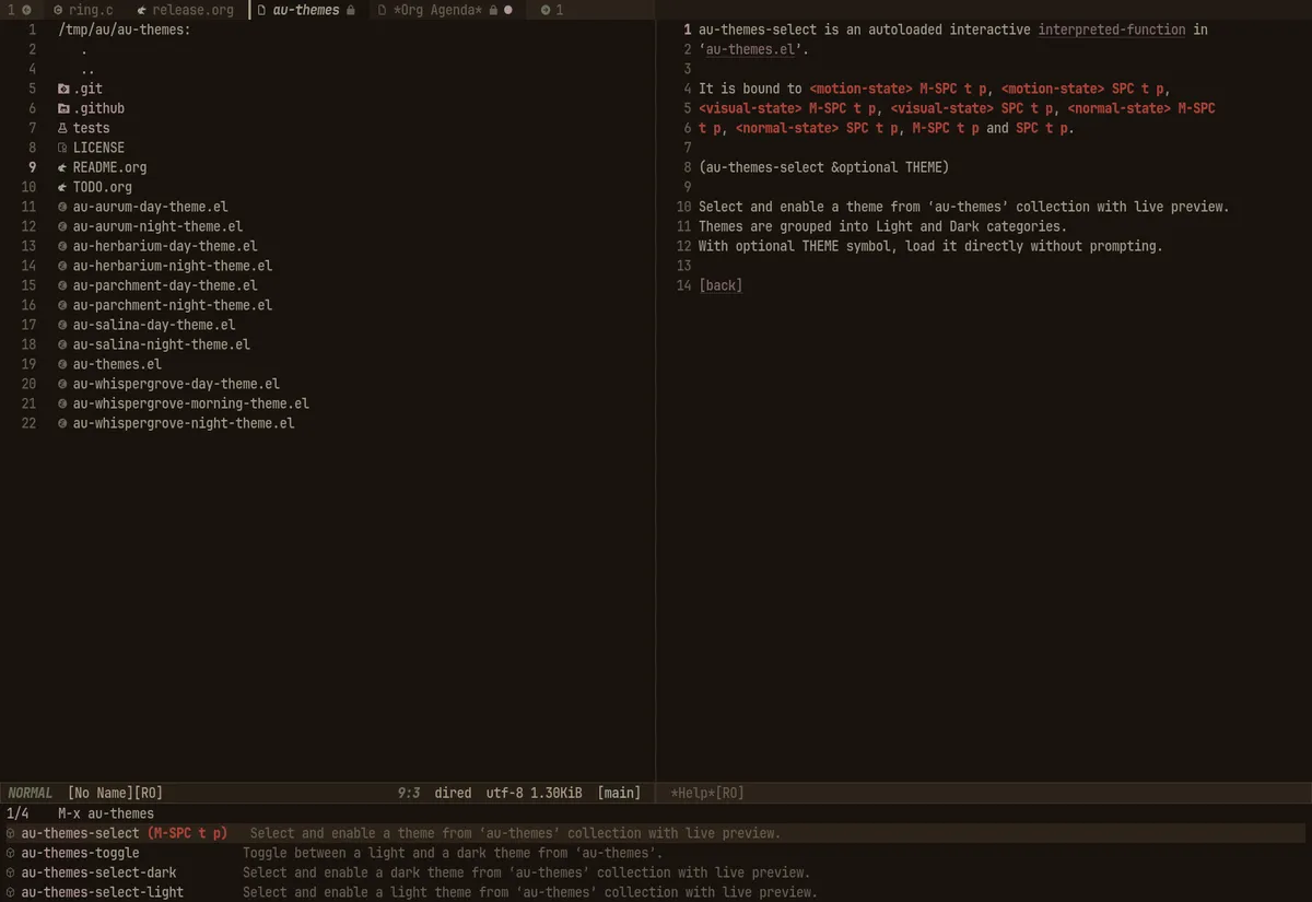 au-parchment-night theme Dired and completion sample